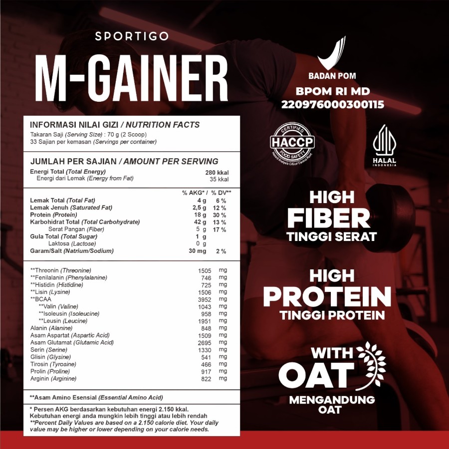 Sportigo M-Gainer 5lbs - Mass Gainer penambah berat badan - Shaker 450ml Description 2